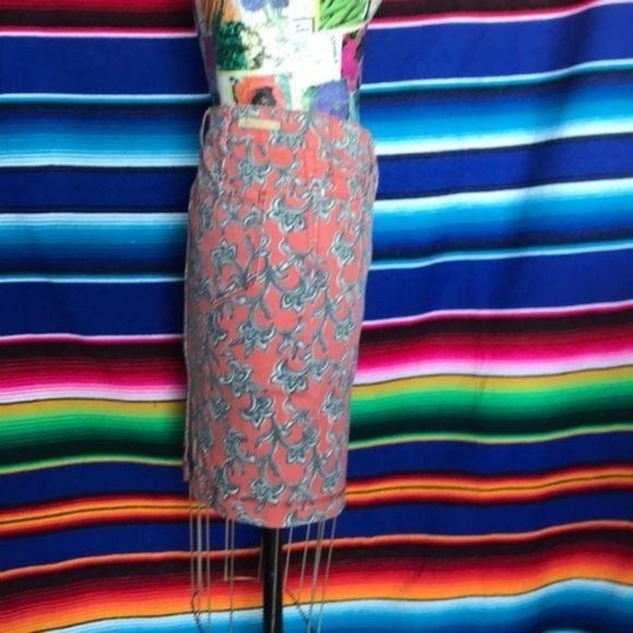 Anthro Pilcro Paisley Pattern Denim Pencil Skirt - Picture 4 of 8